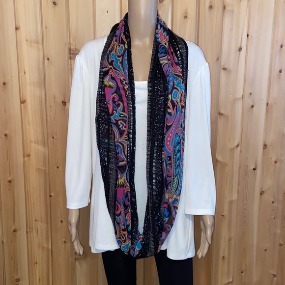 None Accessories - Infinity Colorful Scarf 20” x 35” Silver Metallic Thread